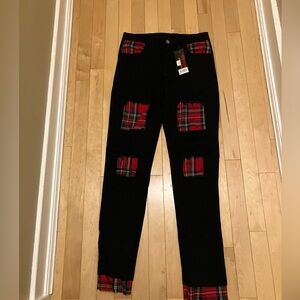 British Punkrock Plaid Patch Black Jeans